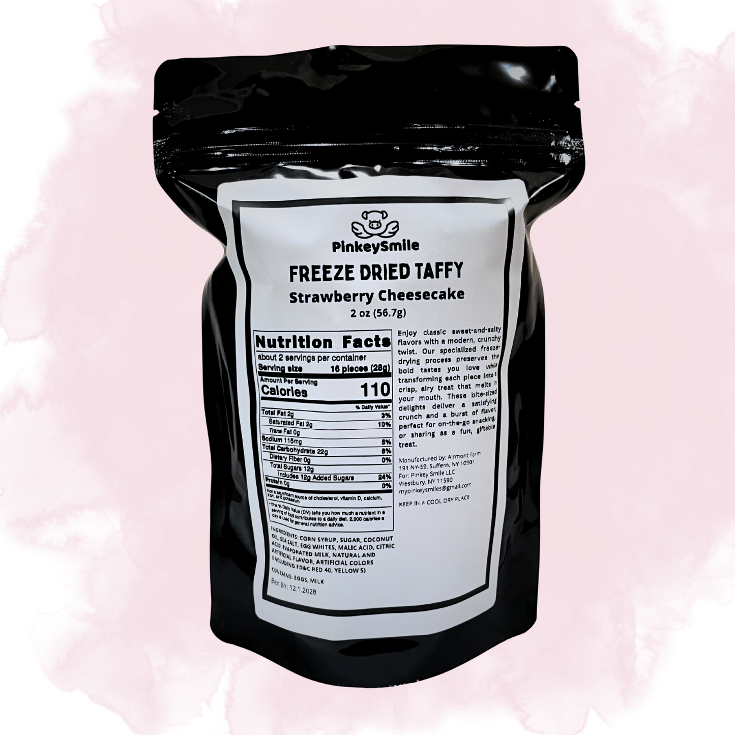 Freeze-Dried Strawberry Cheesecake Salt Water Taffy 2 oz