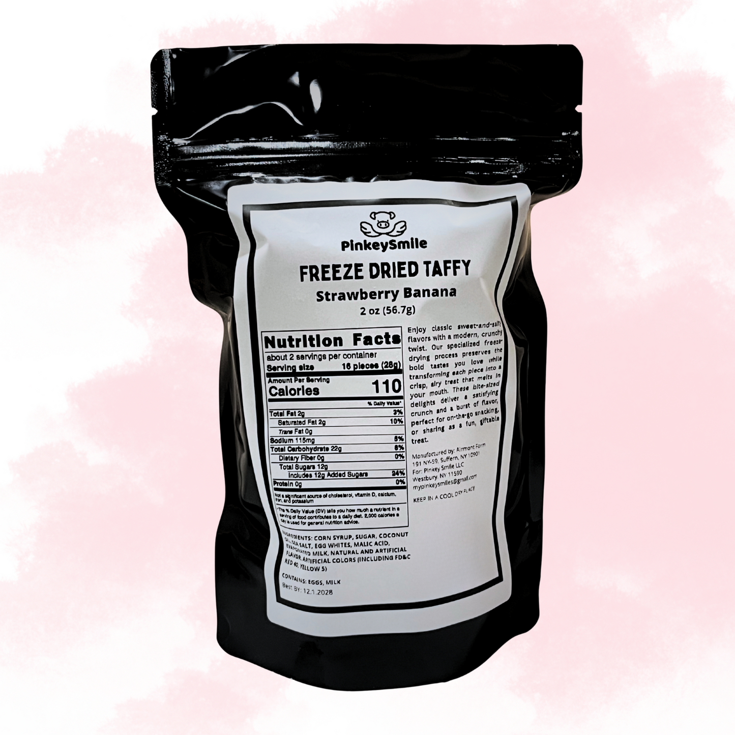 Freeze-Dried Strawberry Banana Salt Water Taffy 2 oz