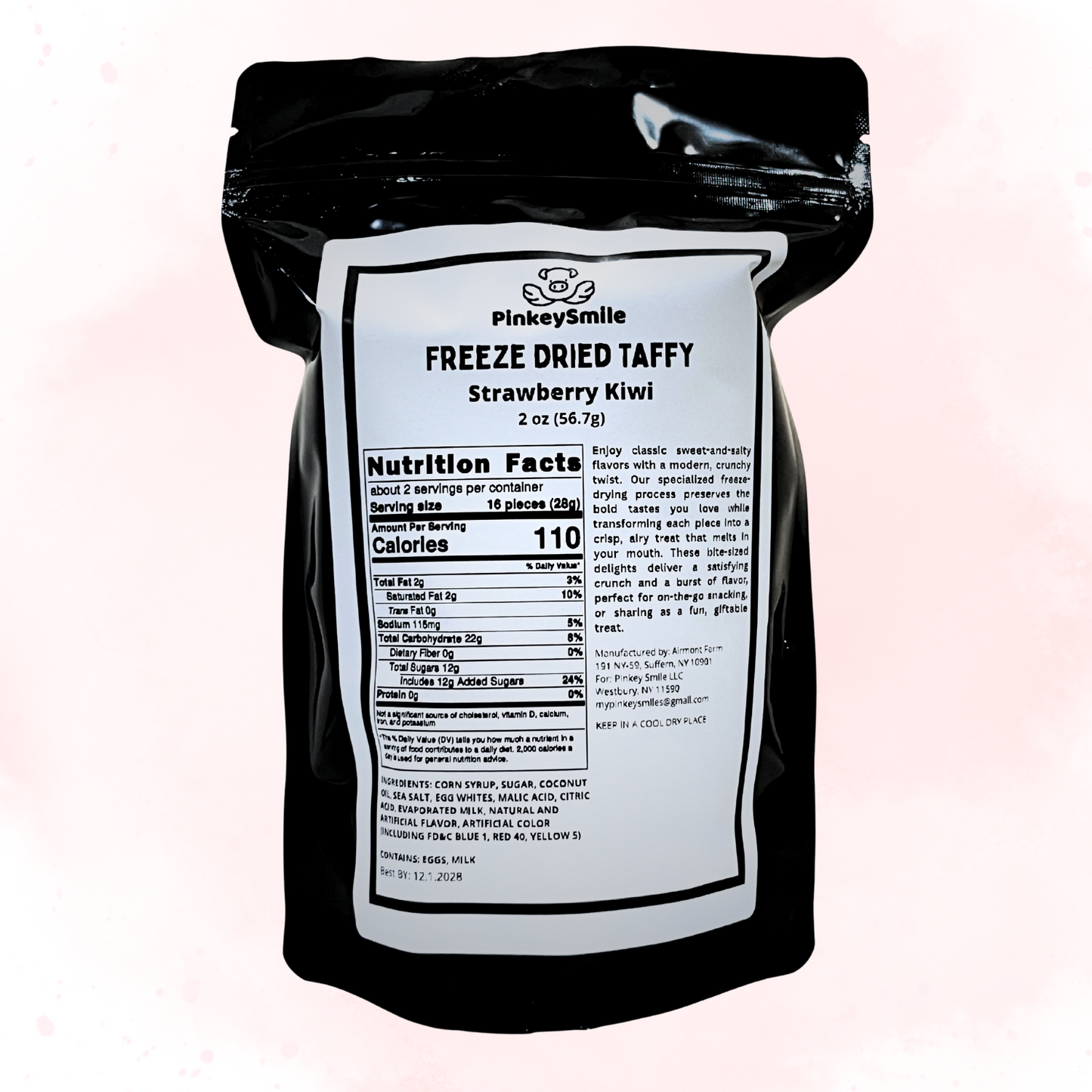 Freeze-Dried Strawberry Kiwi Salt Water Taffy 2 oz
