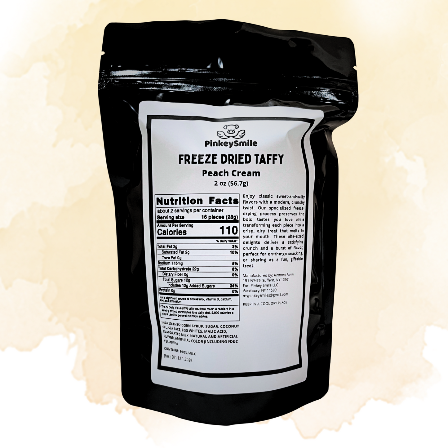 Freeze-Dried Peach Cream Hot Salt Water Taffy 2 oz
