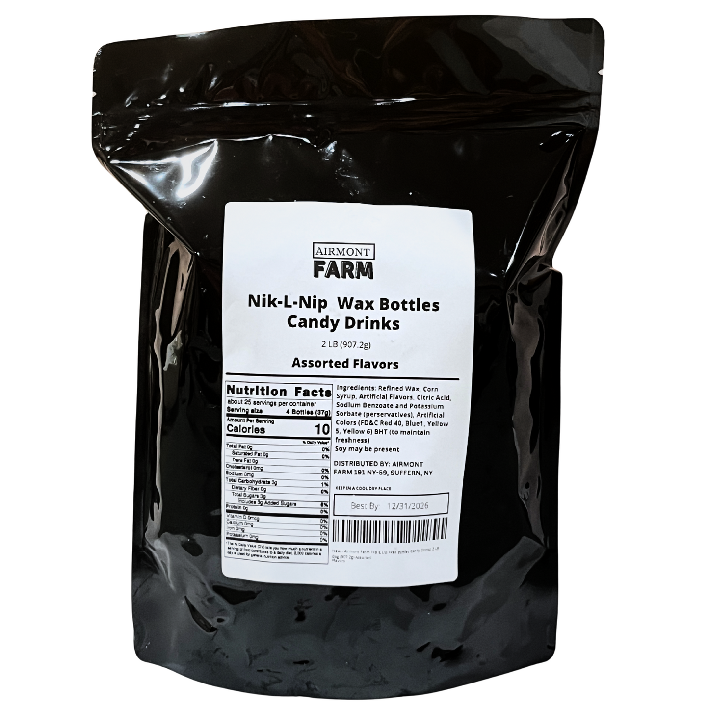 Airmont Farms Wax Bottle Candy (Cherry, Orange, Lemon, Blue Raspberry, and Green Apple Flavors) 2 LB