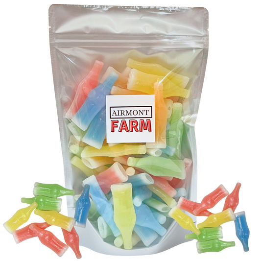 Airmont Farms Wax Bottle Candy (Cherry, Orange, Lemon, Blue Raspberry, Green Apple) 1 LB