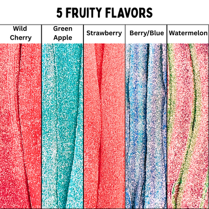 Sour Belt Candy 5 Fruit Flavor Assortment (1LB) - Green Apple, Strawberry, Wild Cherry, Watermelon, Berry/Blue