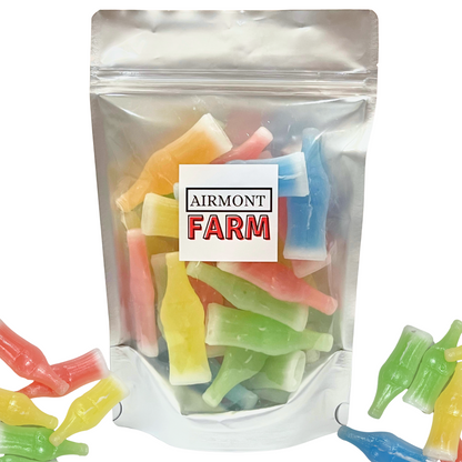Airmont Farms Wax Bottle Candy (Cherry, Orange, Lemon, Blue Raspberry, Green Apple) 1/2 LB