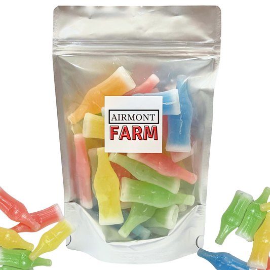 Airmont Farms Wax Bottle Candy (Cherry, Orange, Lemon, Blue Raspberry, Green Apple) 1/2 LB