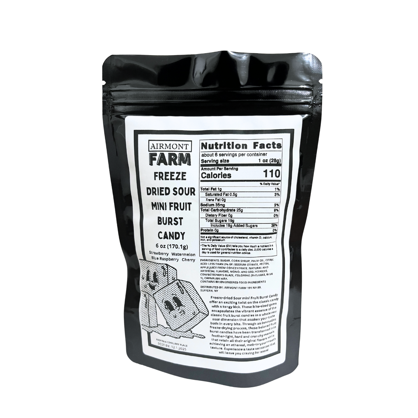 Freeze Dried Candy Fruit Burst Mini 6 oz Candy - Sour Flavors (Strawberry, Watermelon, Blue Raspberry, Cherry)