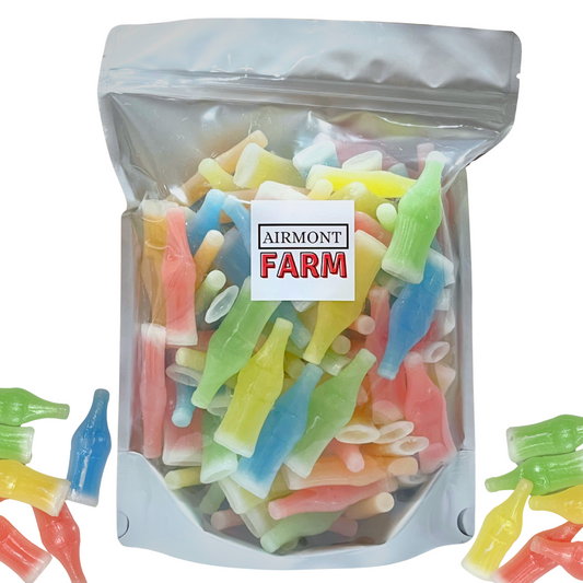Airmont Farms Wax Bottle Candy (Cherry, Orange, Lemon, Blue Raspberry, and Green Apple Flavors)  2 LB